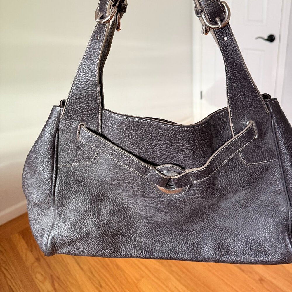 Furla Italian Pebbled Leather Shoulder Bag - Dark Brown / Mahogany